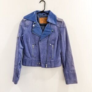 Vintage Y2K Goosecraft Genuine Leather Motorcycle Jacket Blue Fairy Cottage M